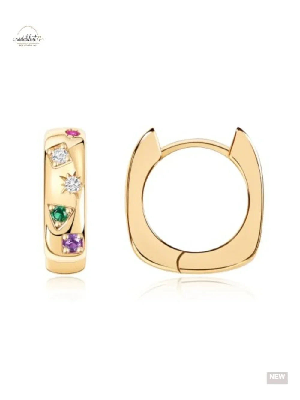 14K Gold Plated Chunky Huggie Hoop Earrings | Multi-Color CZ